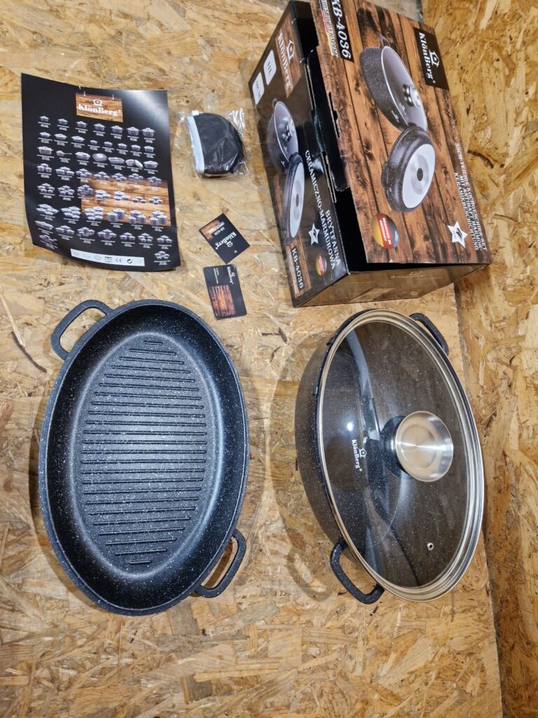 Brytfanna OWALNA MARMUROWA KlönBerg 11 l 38CM 3w1 POKRYWA GRILL + SZKLANA